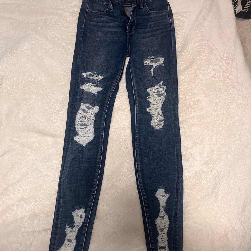 American Eagle Outfitters Blue Skinny Jeans with Distressed Details